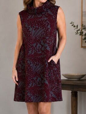 Jon & Anna Dress Crimson Gray Sleeveless Cowl Neck knit business abstract large